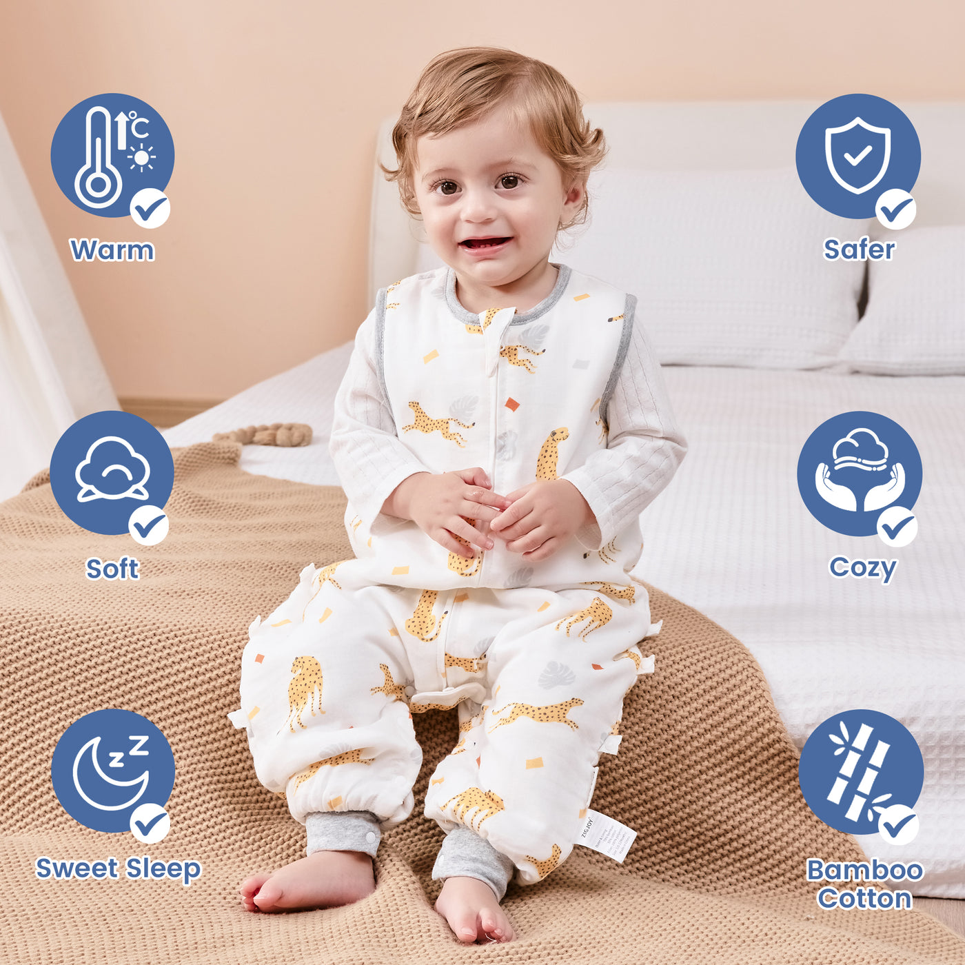 1.5 TOG Soft Bamboo Cotton Baby Sleep Sack with Feet for Toddler ZIGJOY