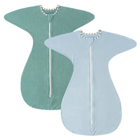 1.0 Tog 2 Pack 95% Bamboo Rayon Shark-Fin Swaddle, Arm Free Baby Wearable Blanket 3-12 Months-Blue&Green