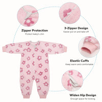 Flannel Toddler Sleep Sack 1.5 Tog Baby Girls Pajamas For 12-36 Months With 2-Way Zipper-Flower
