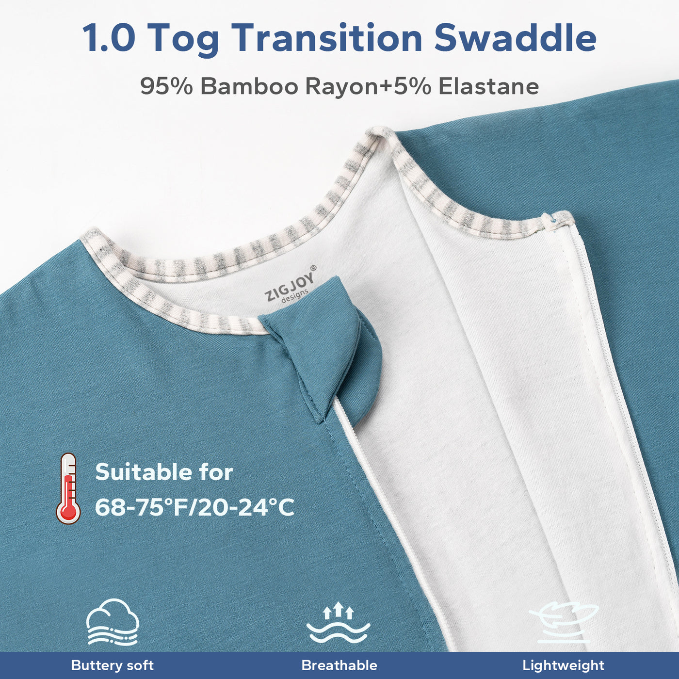 1.0 Tog 95% Bamboo Shark-Fin Transition Swaddle 0-9 Months