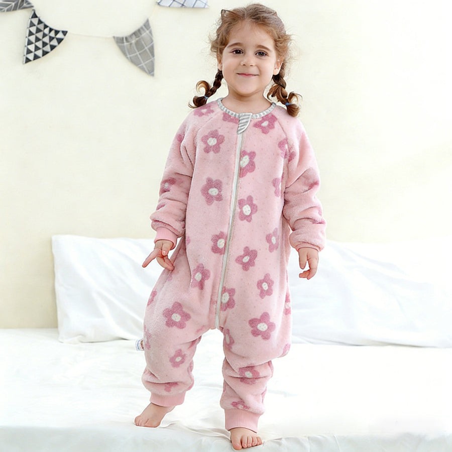 Flannel Toddler Sleep Sack 1.5 Tog Baby Girls Pajamas For 12-36 Months With 2-Way Zipper-Flower