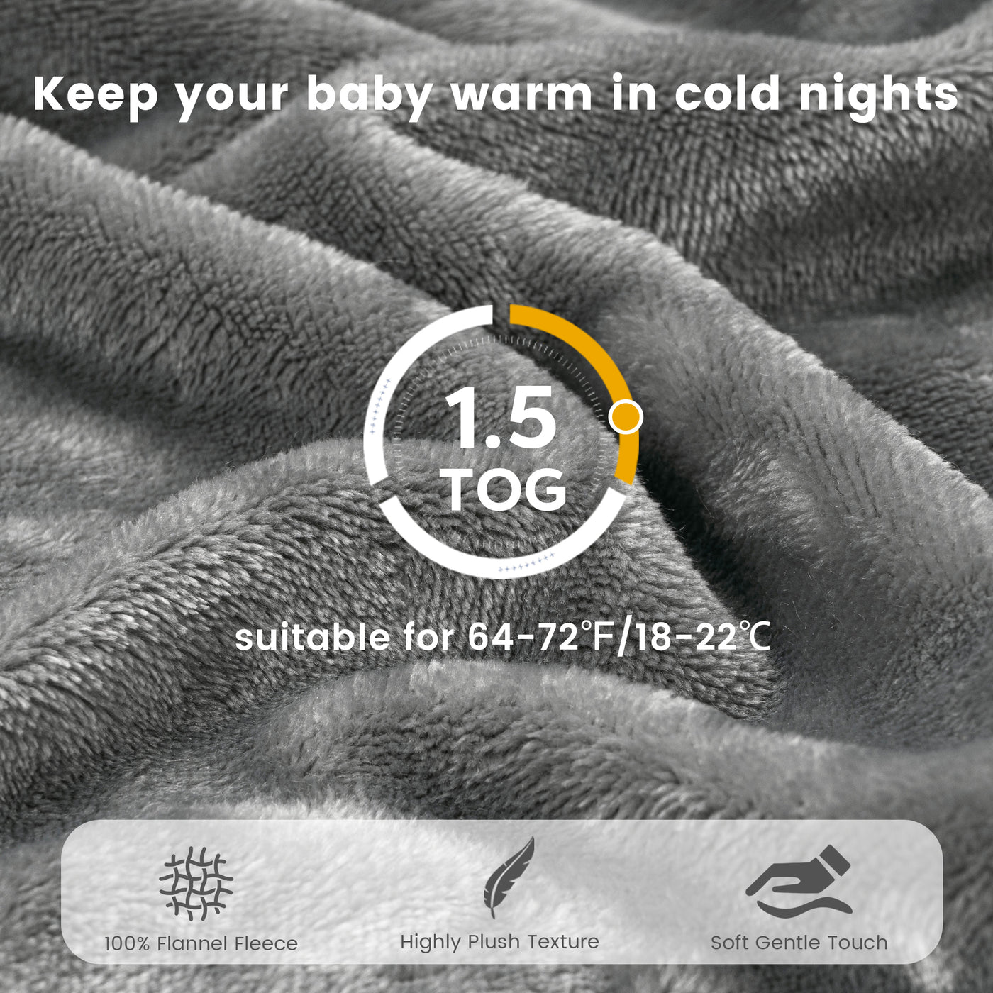 1.5 Tog Fleece Winter Transition Swaddle Sleep Sack For 3-12 Months