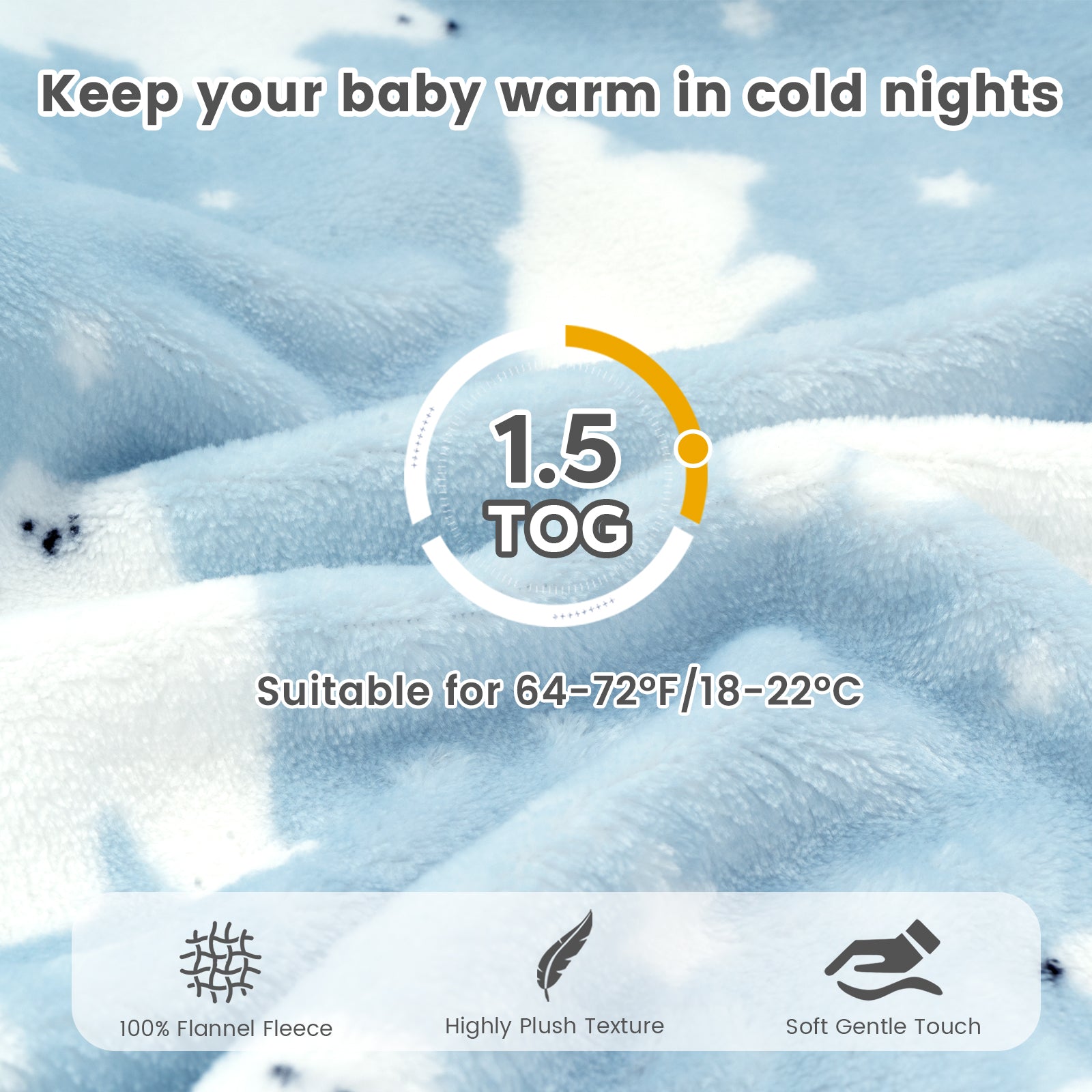 Flannel Toddler Sleep Sack 1.5 Tog Baby Pajamas For 12-36 Months With 2-Way Zipper-Polar Bear