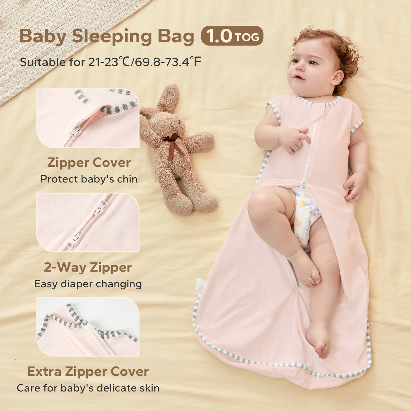 1.0 Tog Newborn Sleeveless Sleep Sack 100% Cotton 0-18 Months