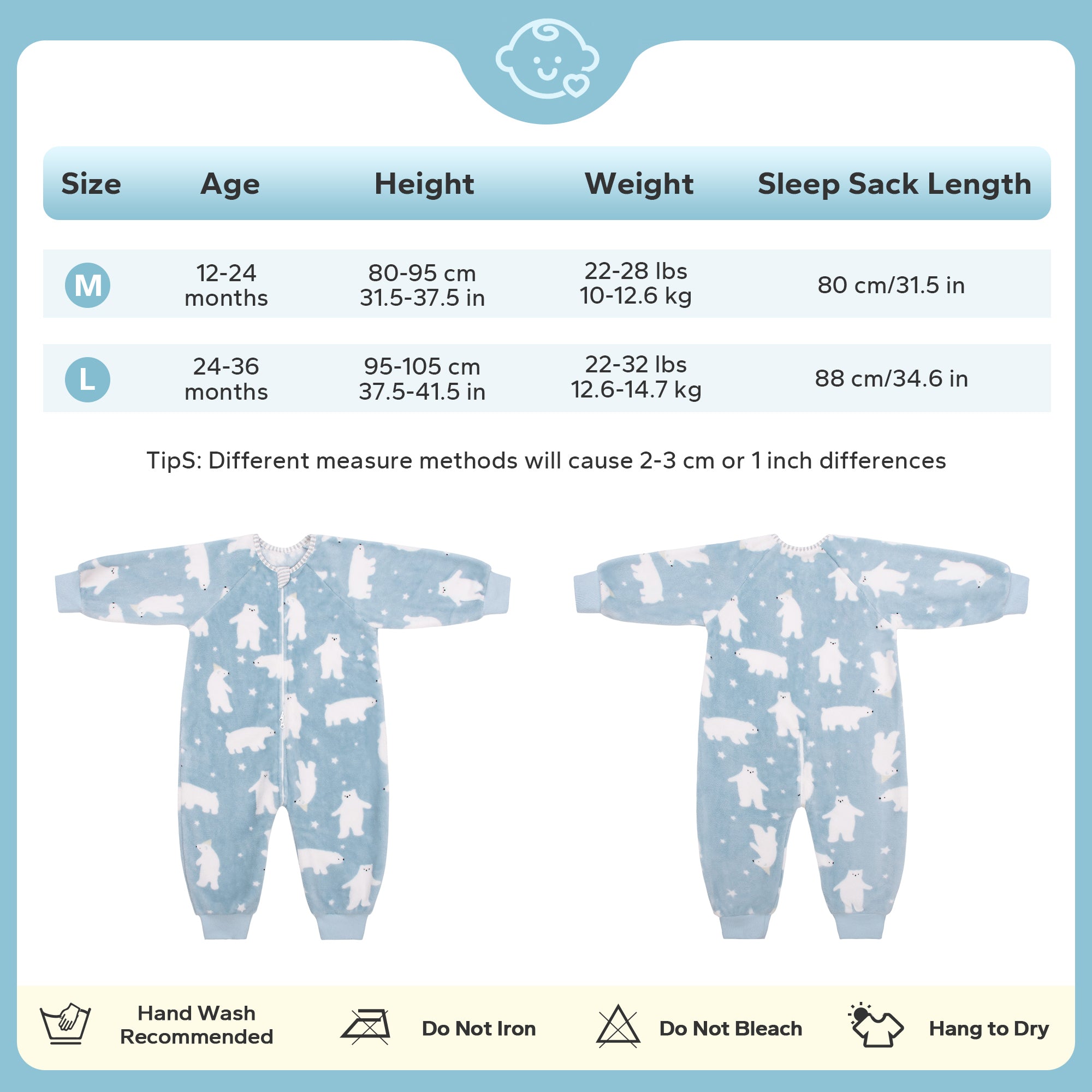 Flannel Toddler Sleep Sack 1.5 Tog Baby Pajamas For 12-36 Months With 2-Way Zipper-Polar Bear