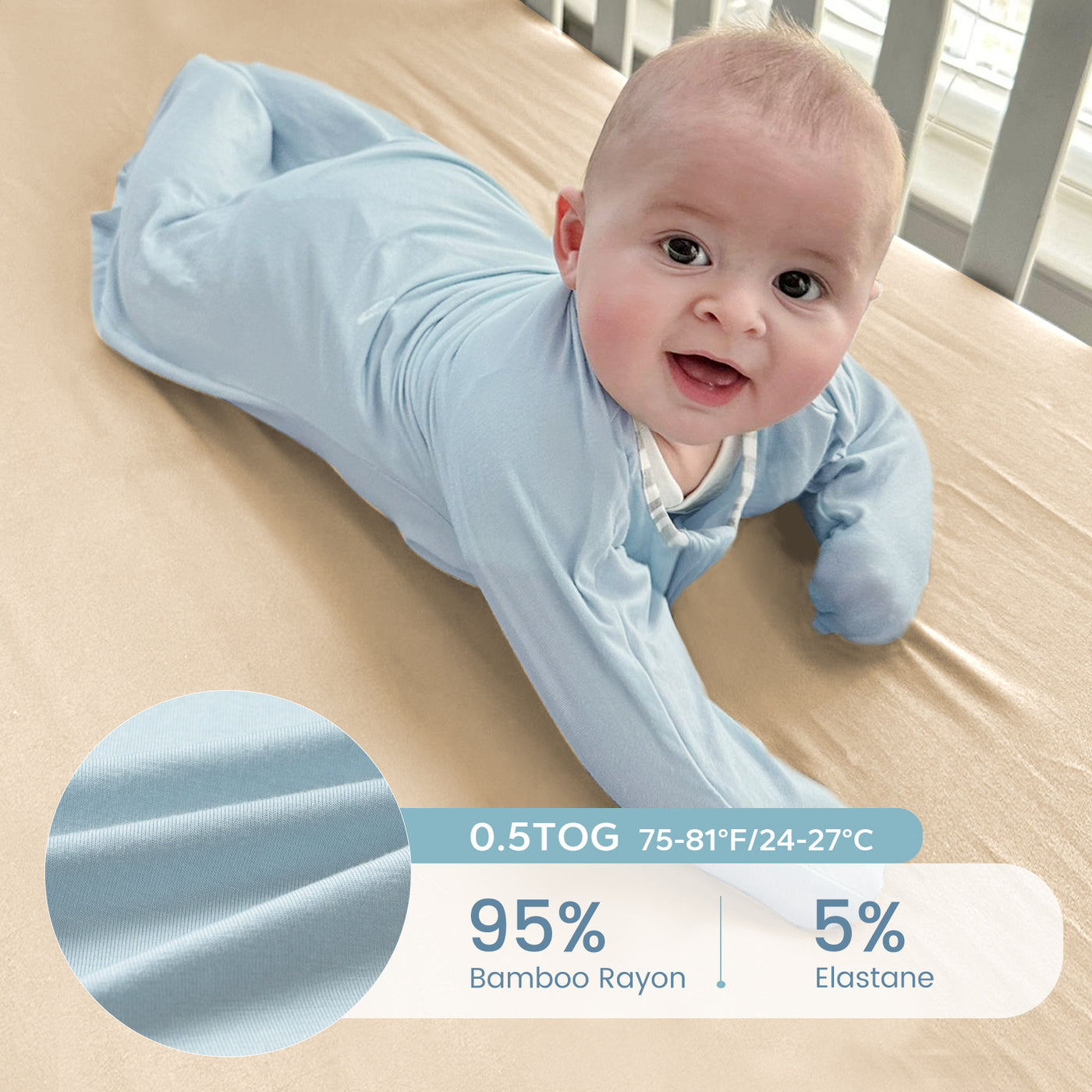 1.0 Tog 2 Pack 95% Bamboo Rayon Shark-Fin Swaddle, Arm Free Baby Wearable Blanket 3-12 Months-Blue&Green