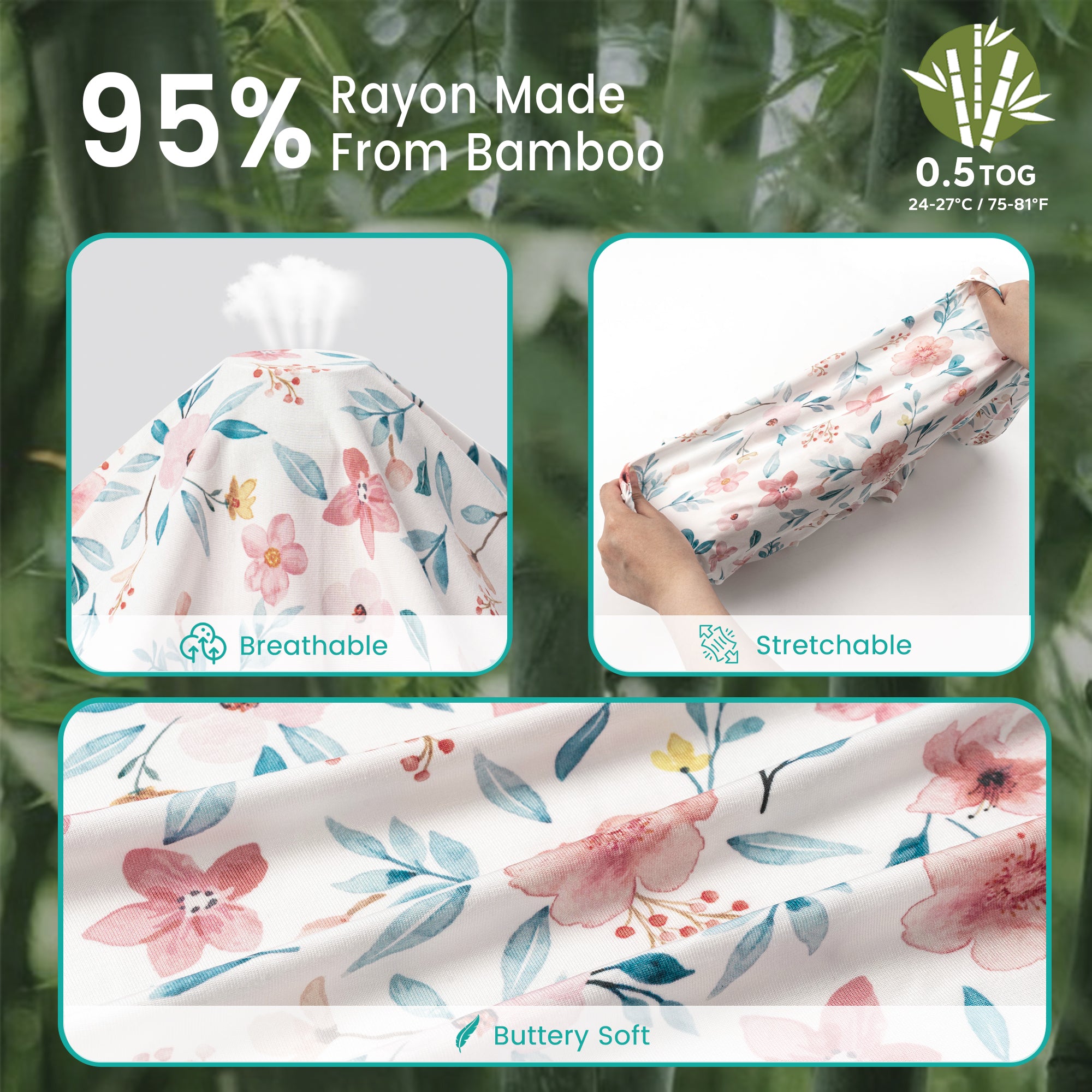 2 Pack 0.5 TOG Baby Sleep Sack 95% Bamboo Rayon 0-18 Months