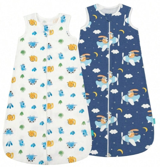 2 Pack 0.5 TOG  Sleeveless Baby Sleep Bag 100% Cotton 0-18 Months