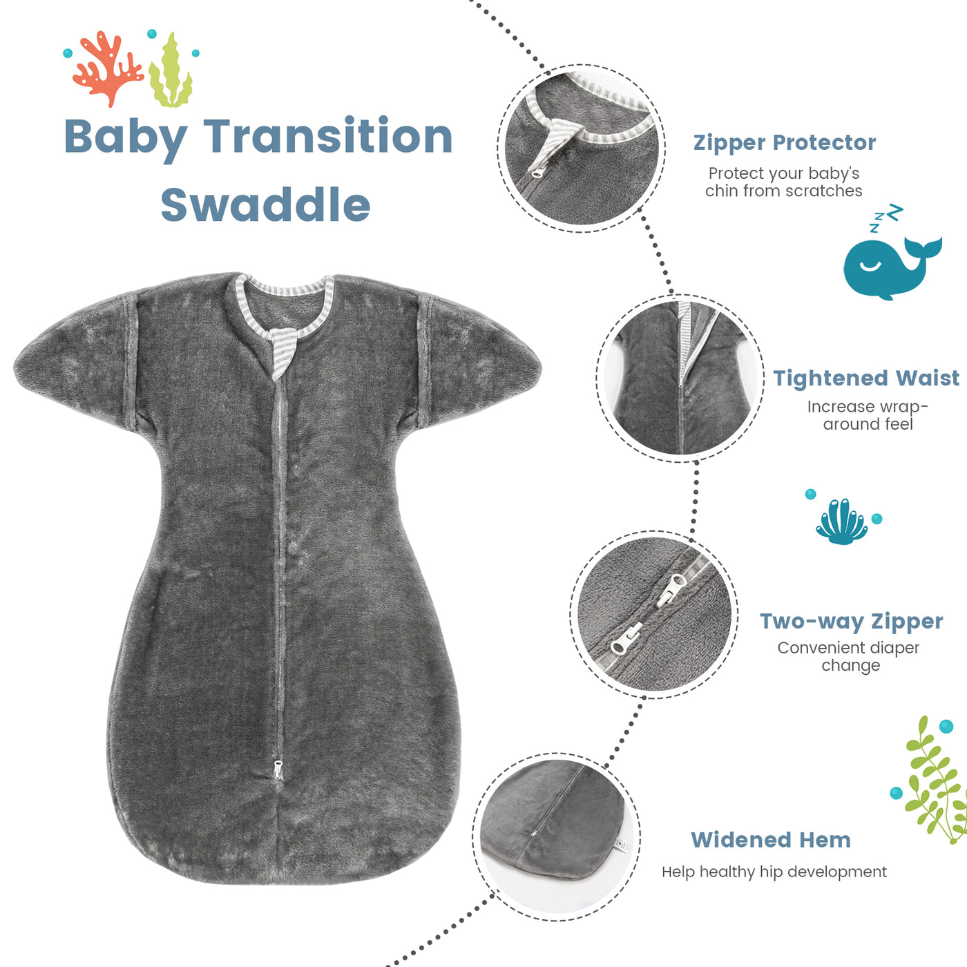 1.5 Tog Fleece Winter Transition Swaddle Sleep Sack For 3-12 Months