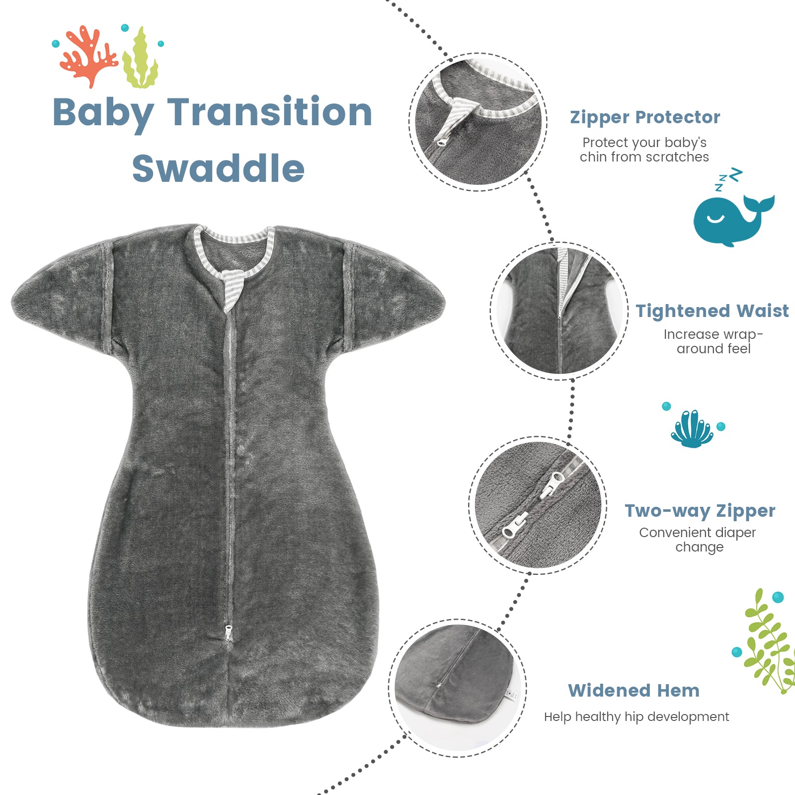 1.5 Tog Fleece Winter Transition Swaddle Sleep Sack For 3-12 Months
