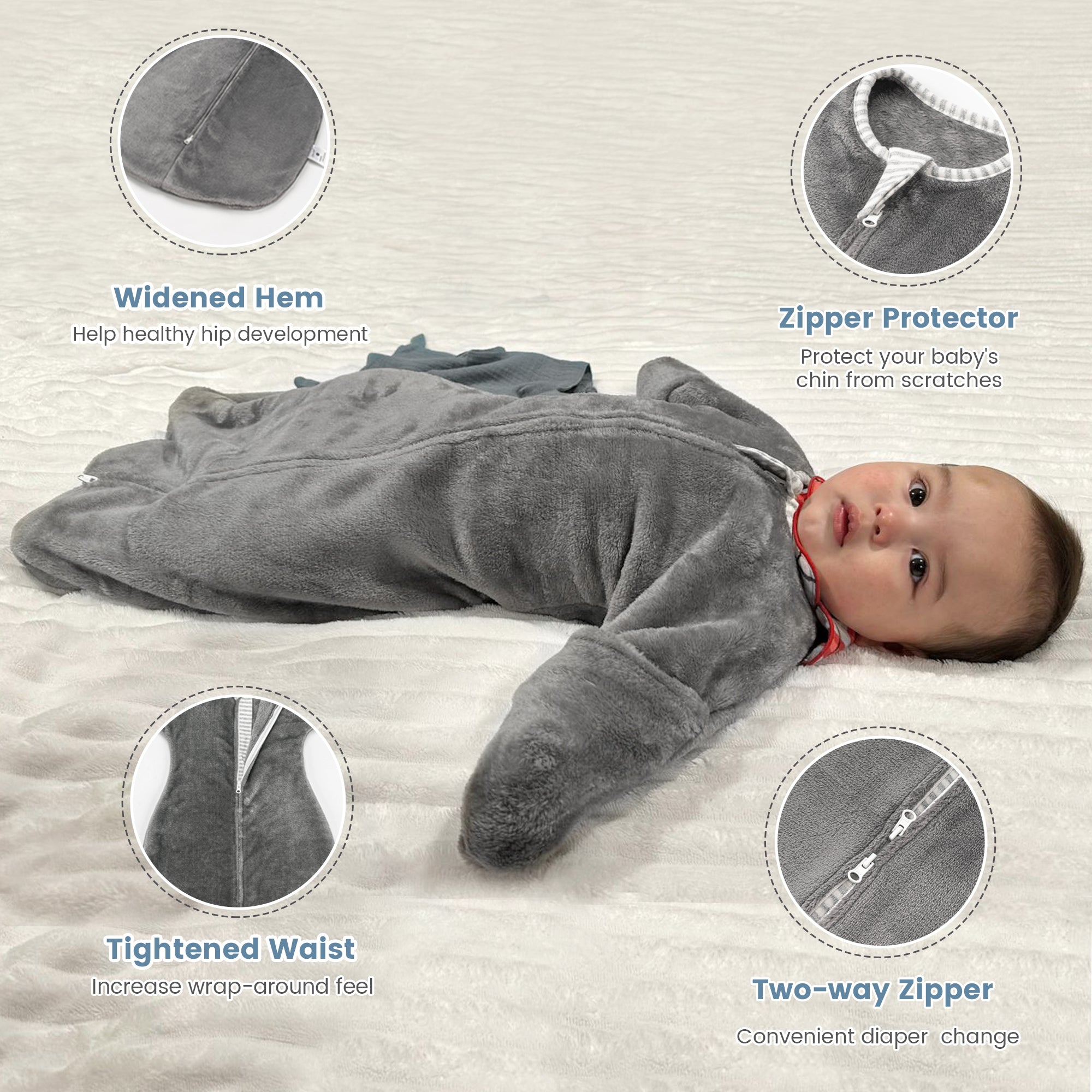 1.5 Tog Fleece Winter Transition Swaddle Sleep Sack For 3-12 Months