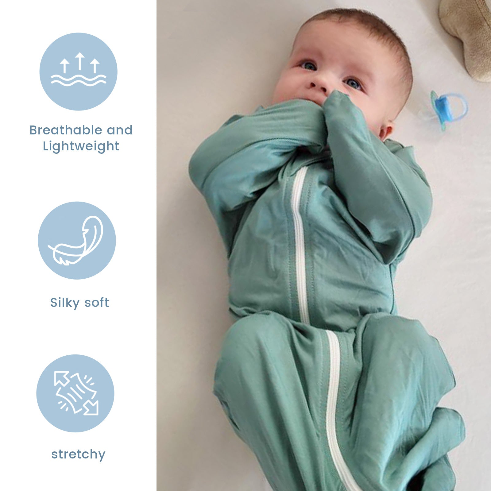 1.0 Tog 2 Pack 95% Bamboo Rayon Shark-Fin Swaddle, Arm Free Baby Wearable Blanket 3-12 Months-Blue&Green