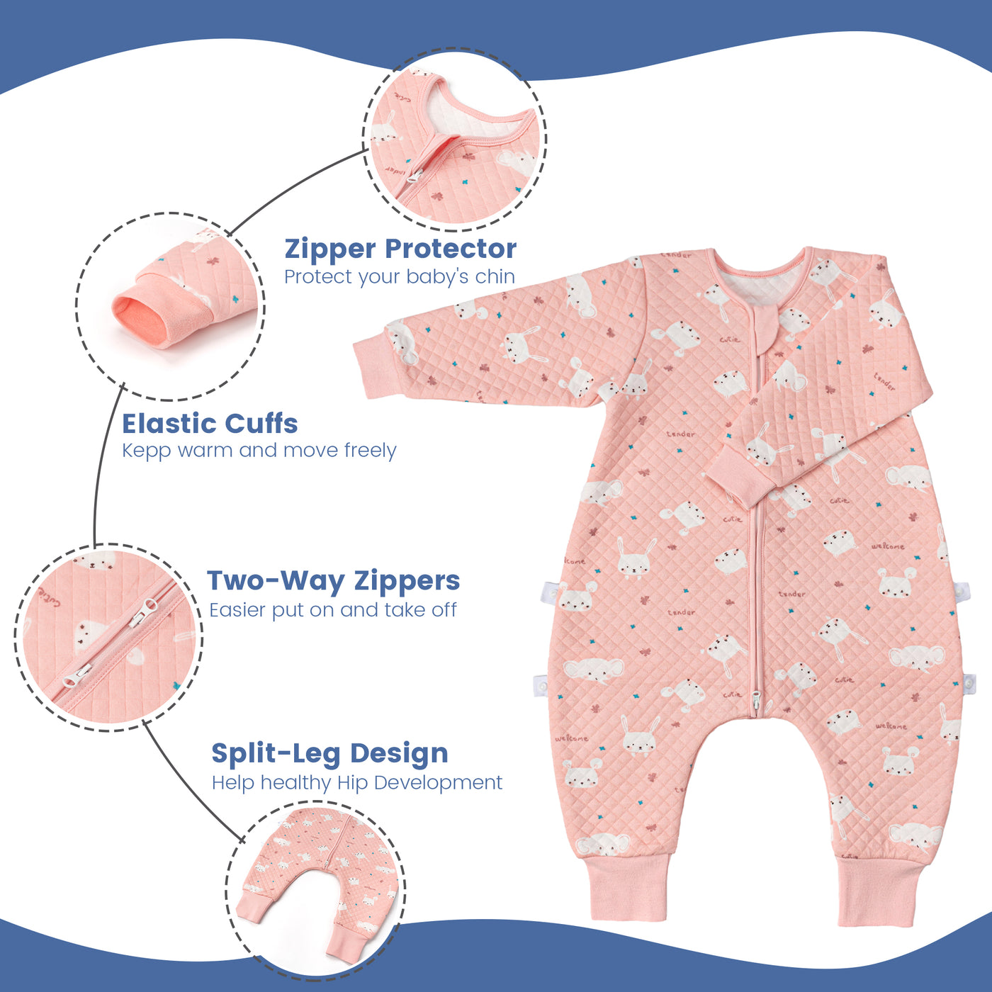1.5 Tog Long Sleeve Split Legs Sleeping Bag