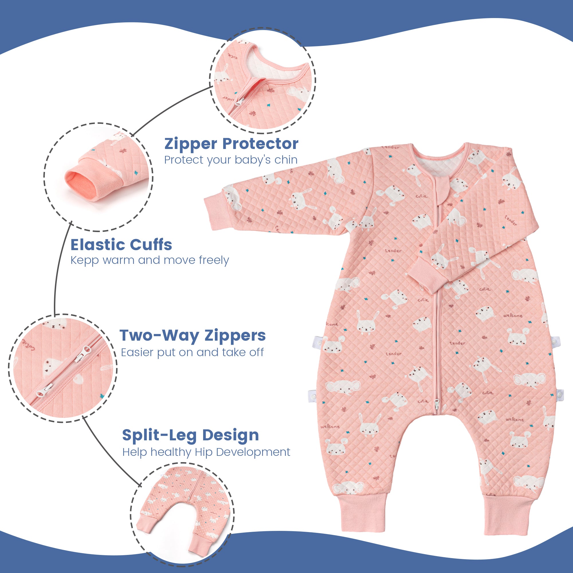 1.5 Tog Long Sleeve Split Legs Sleeping Bag