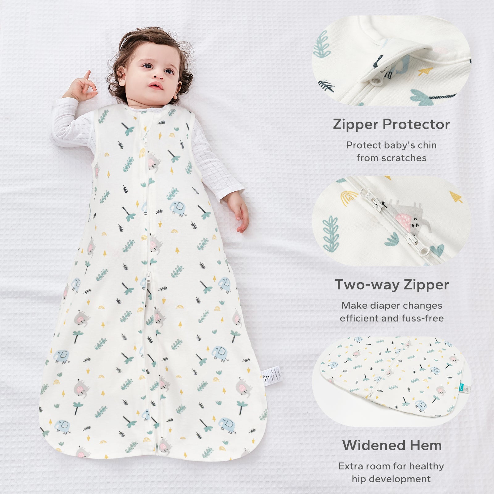 2 Pack 0.5 TOG  Sleeveless Baby Sleep Bag 100% Cotton 0-18 Months