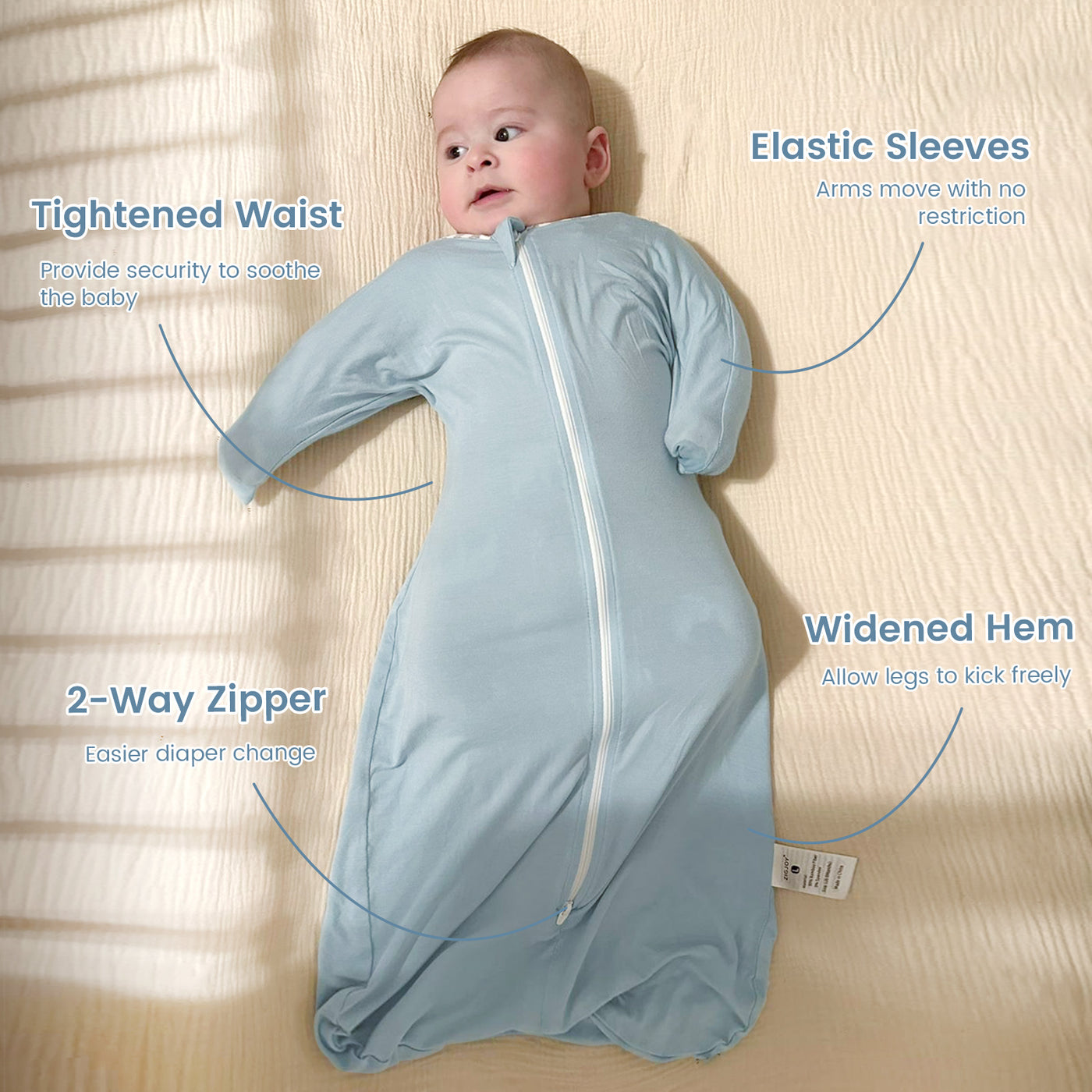 1.0 Tog 2 Pack 95% Bamboo Rayon Shark-Fin Swaddle, Arm Free Baby Wearable Blanket 3-12 Months-Blue&Green