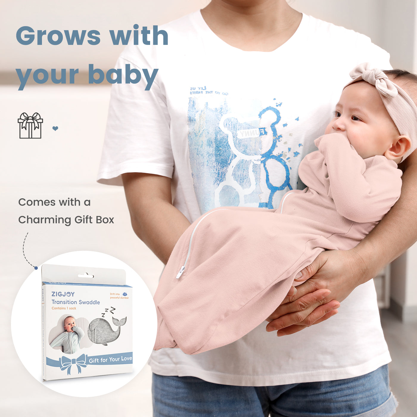 0.5 Tog 100% Cotton Shark-Fin Transition Swaddle 3-12 Months