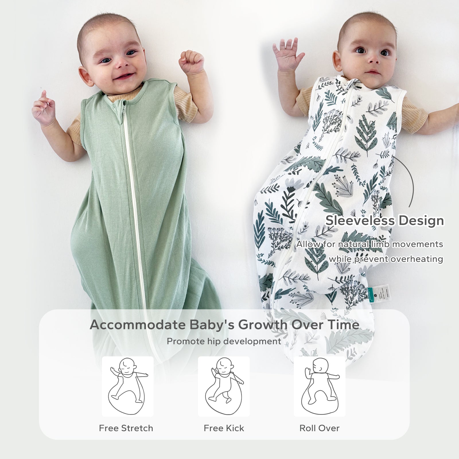 2 Pack 0.5 TOG  Sleeveless Baby Sleep Bag 100% Cotton 0-18 Months