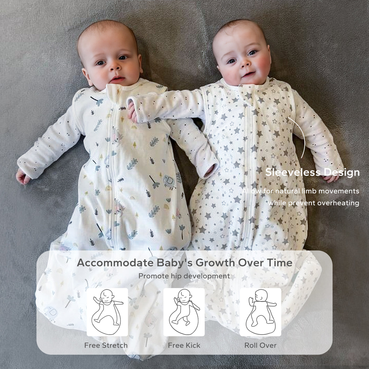 2 Pack 0.5 TOG  Sleeveless Baby Sleep Bag 100% Cotton 0-18 Months