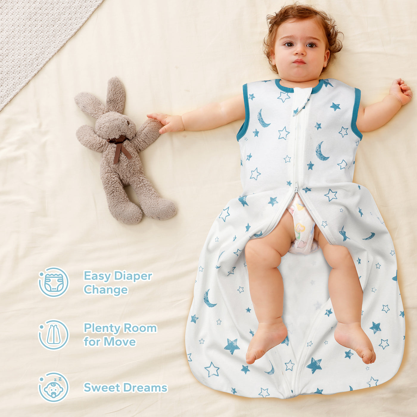 0.5 Tog 100% Cotton 2 Pack Summer Baby Sleep Bag 0-24 Months