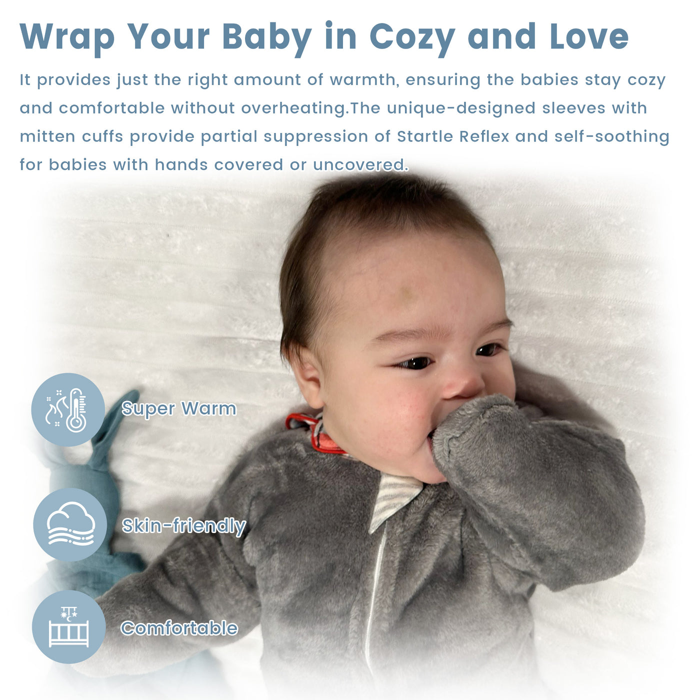 1.5 Tog Fleece Winter Transition Swaddle Sleep Sack For 3-12 Months