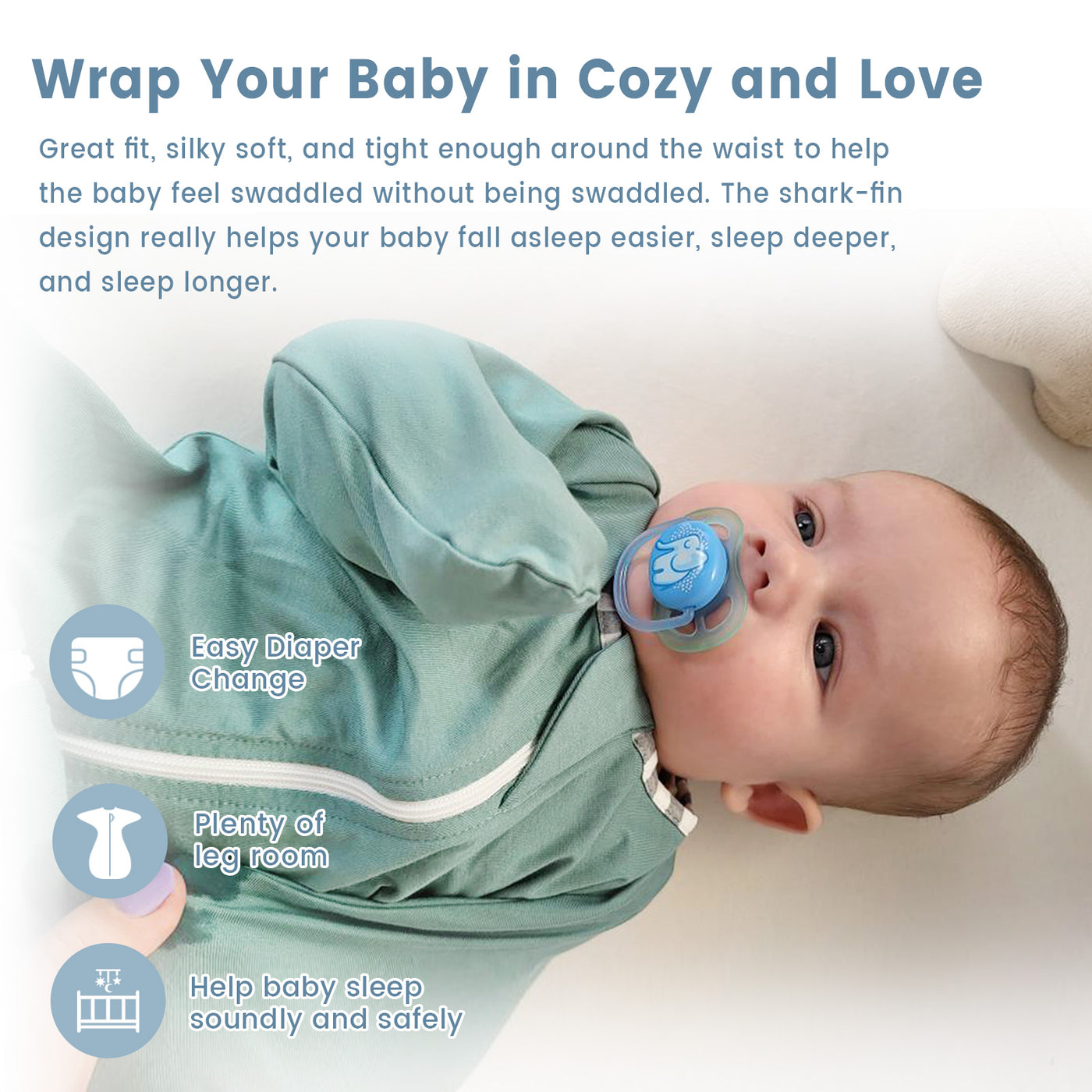 1.0 Tog 2 Pack 95% Bamboo Rayon Shark-Fin Swaddle, Arm Free Baby Wearable Blanket 3-12 Months-Blue&Green