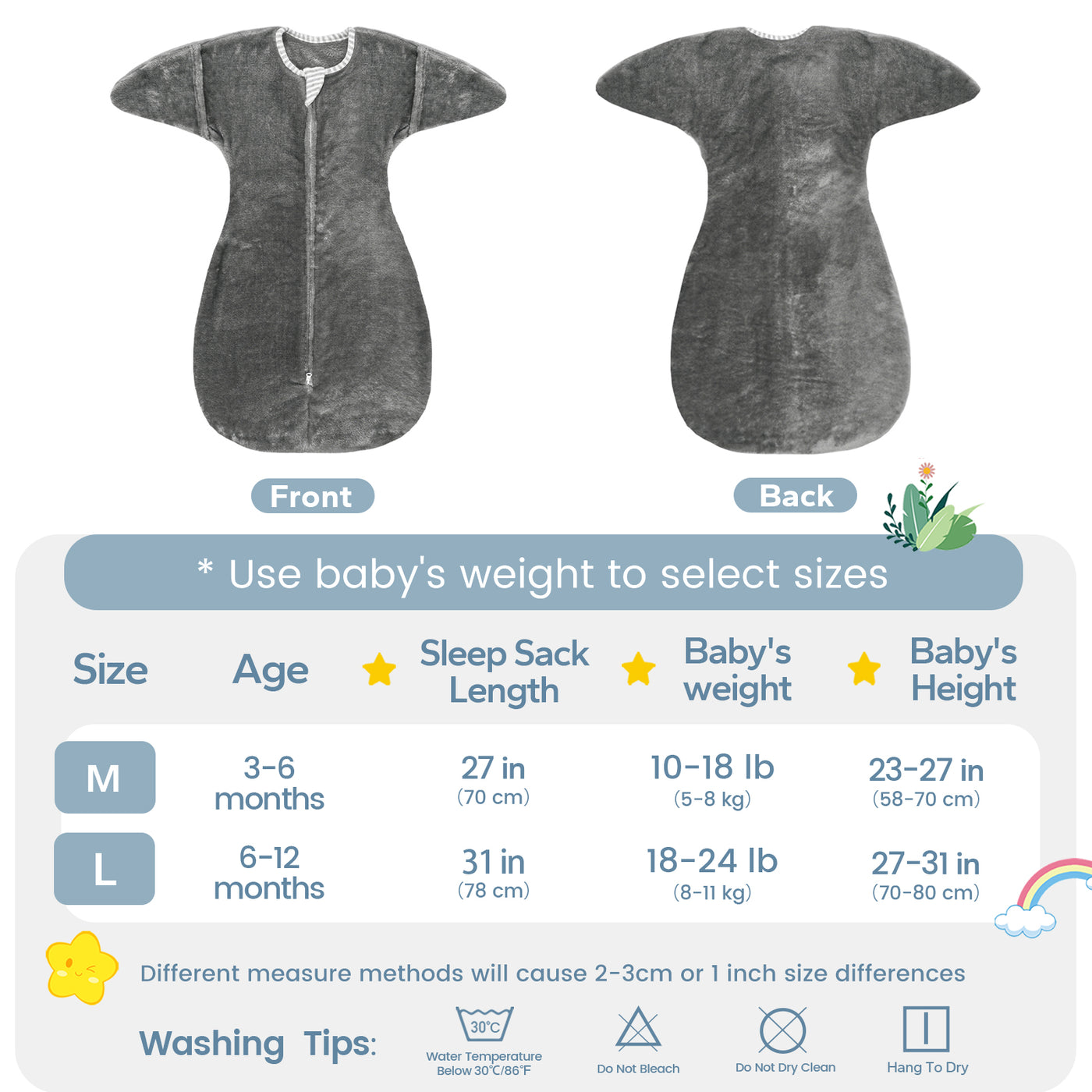 1.5 Tog Fleece Winter Transition Swaddle Sleep Sack For 3-12 Months