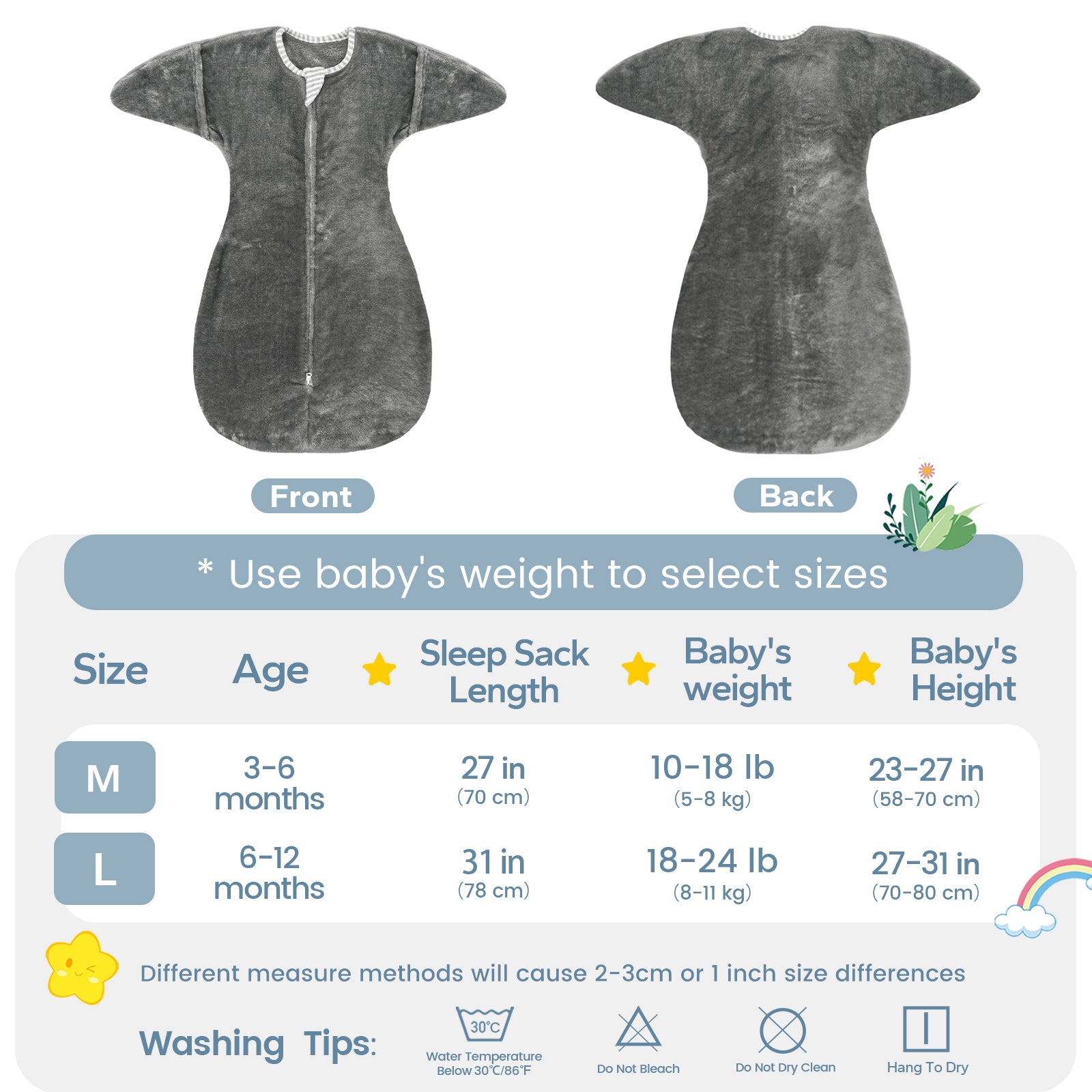 1.5 Tog Fleece Winter Transition Swaddle Sleep Sack For 3-12 Months