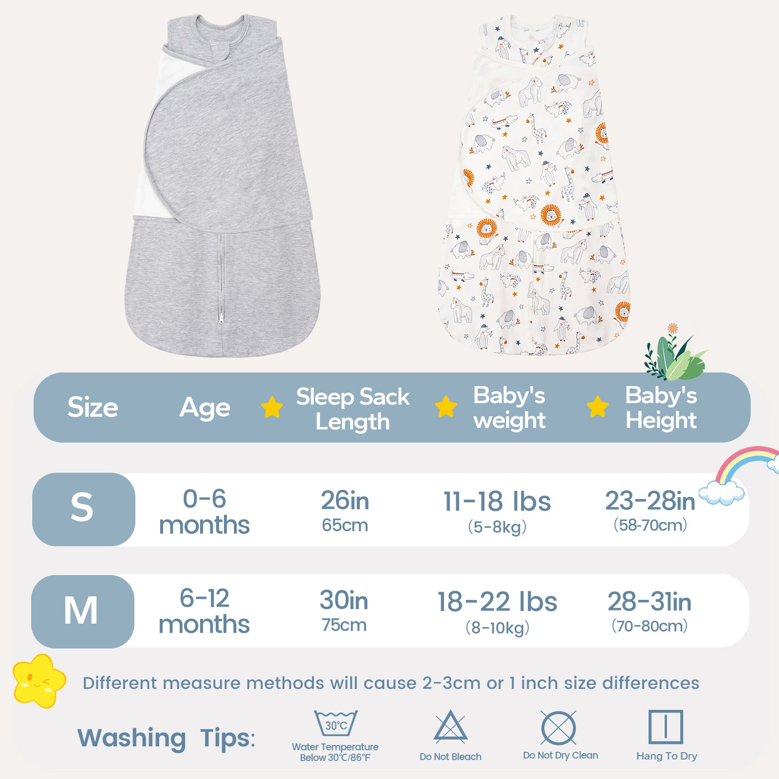1.0 TOG 100% Cotton 2 Pack Baby Swaddle for Newborns 0-12 Months