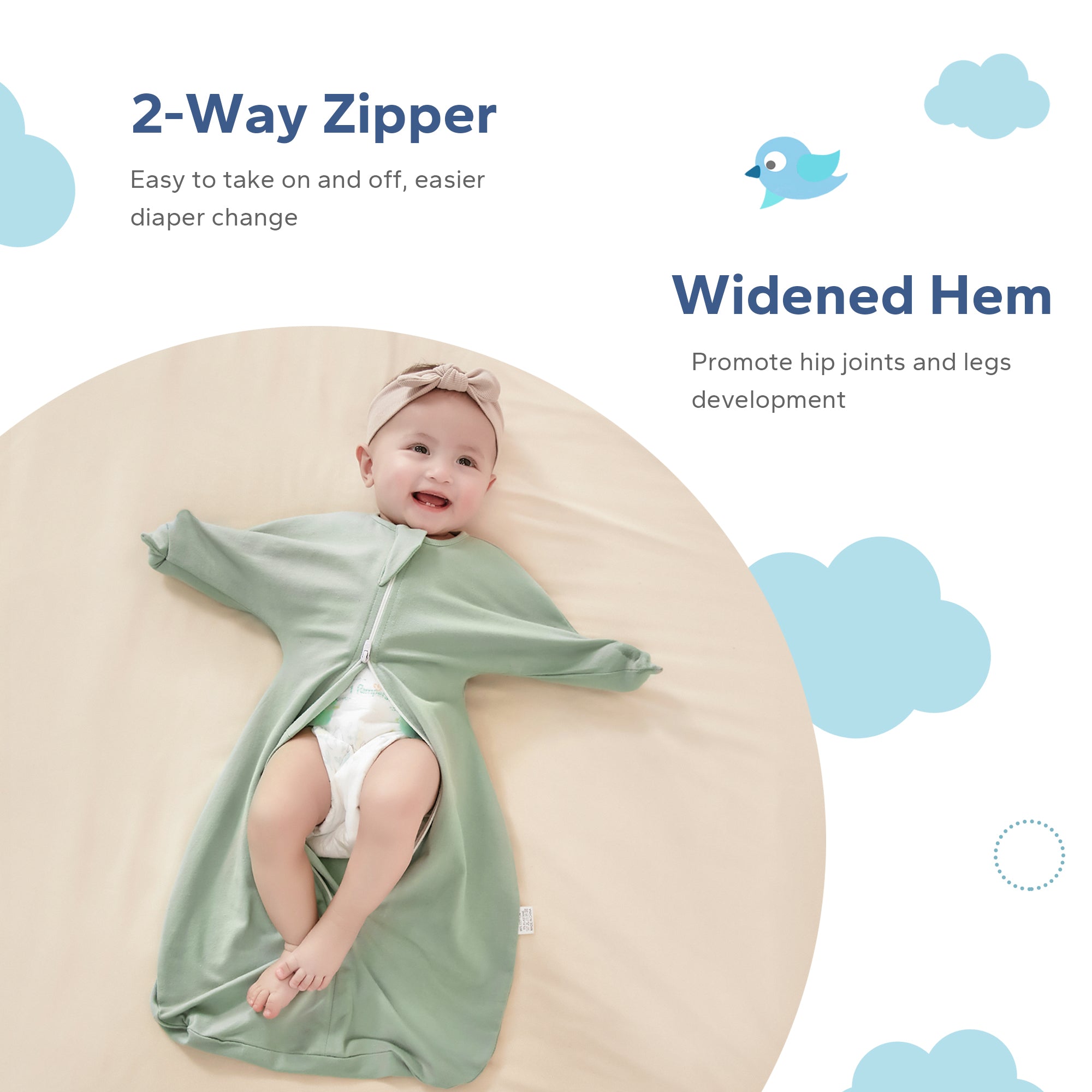 1.0 Tog 2 Pack 95% Cotton Shark-Fin Transition Swaddle 3-12 Months