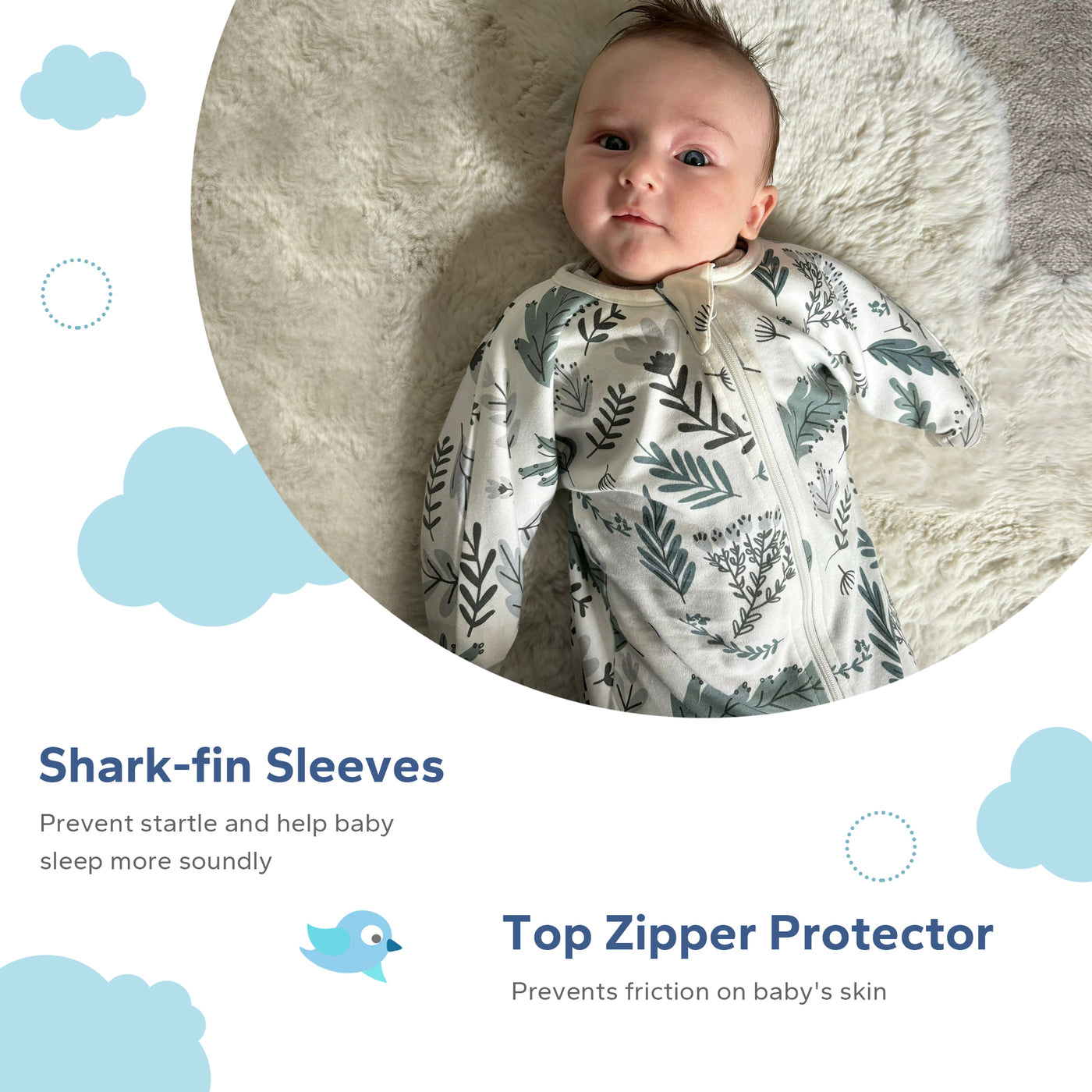 1.0 Tog 2 Pack 95% Cotton Shark-Fin Transition Swaddle 3-12 Months