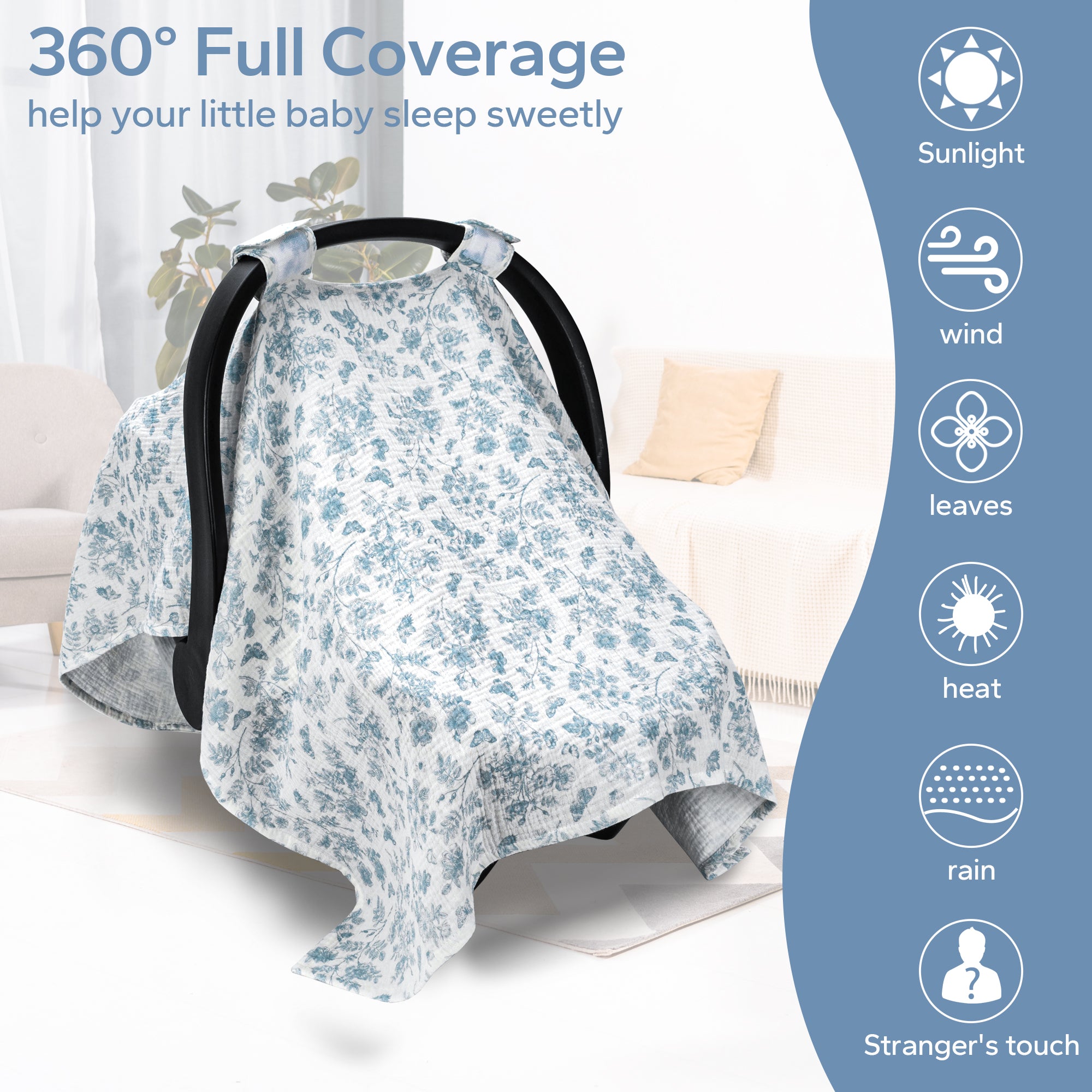100% Muslin  Breathable Cotton Car Seat Covers for Babies, Universal Baby Car Seat Cover
