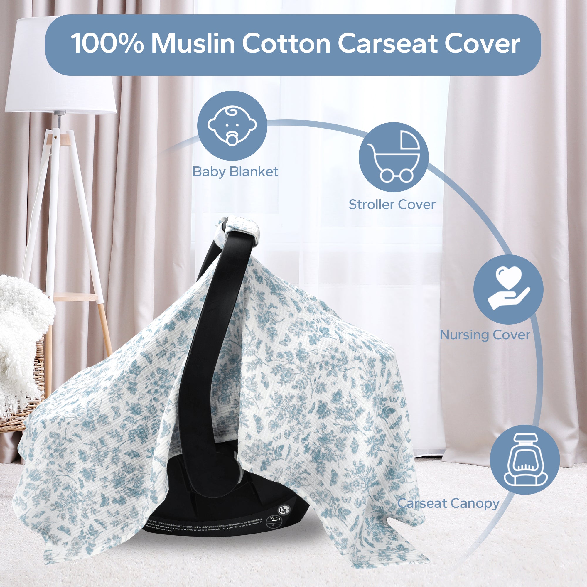 100% Muslin  Breathable Cotton Car Seat Covers for Babies, Universal Baby Car Seat Cover