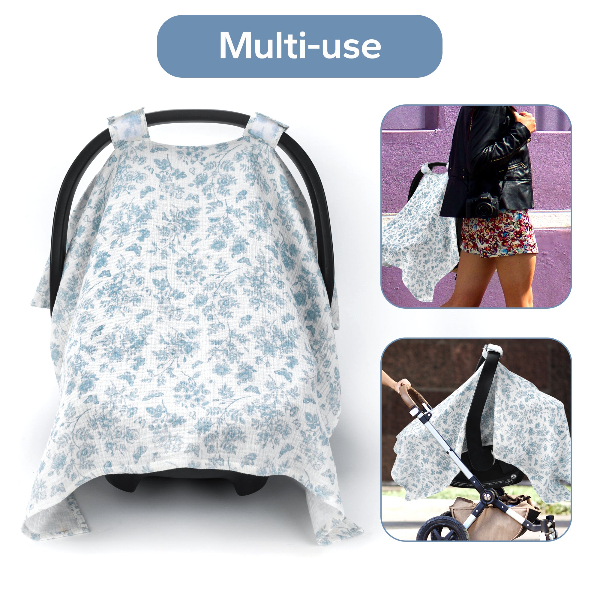 100% Muslin  Breathable Cotton Car Seat Covers for Babies, Universal Baby Car Seat Cover